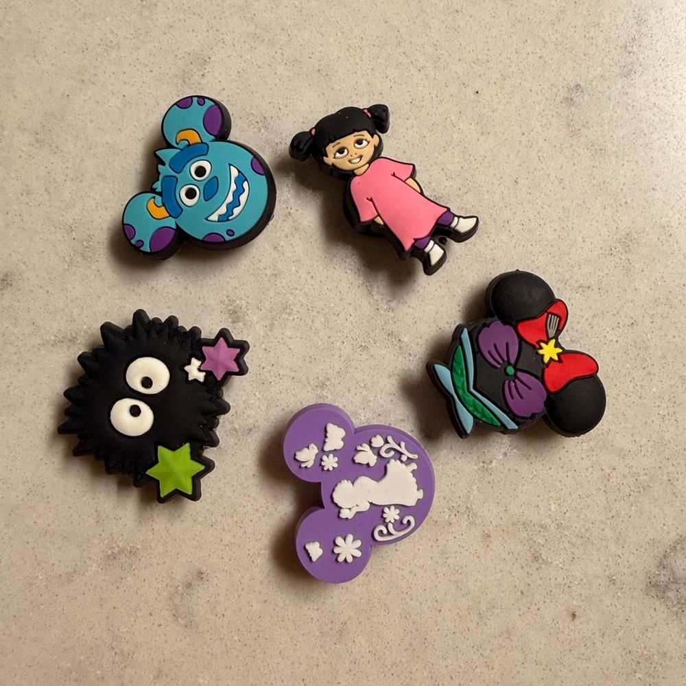 Disney Character Shoe Charms Set - Blue, Pink, Purple, Black